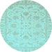 Round Oriental Light Blue Traditional Rug, abs3879lblu