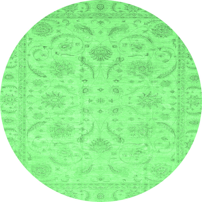 Round Machine Washable Oriental Emerald Green Traditional Area Rugs, wshabs3879emgrn