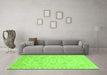 Machine Washable Oriental Green Traditional Area Rugs in a Living Room,, wshabs3879grn