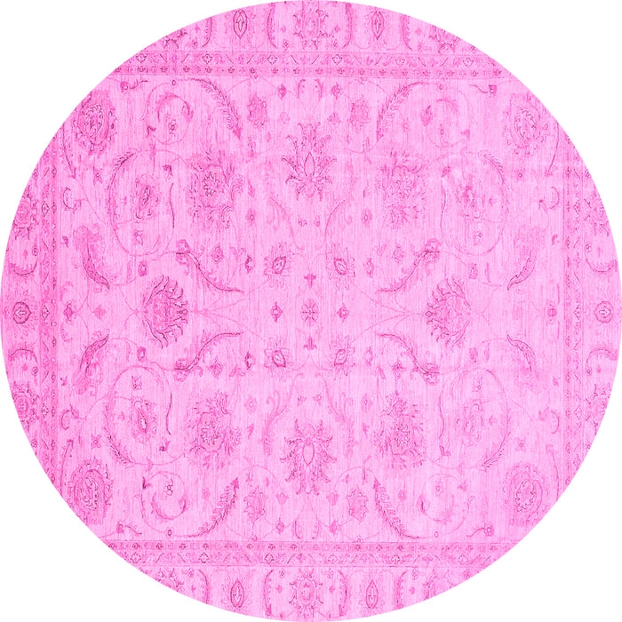 Round Machine Washable Oriental Pink Traditional Rug, wshabs3879pnk