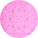 Round Machine Washable Oriental Pink Traditional Rug, wshabs3879pnk