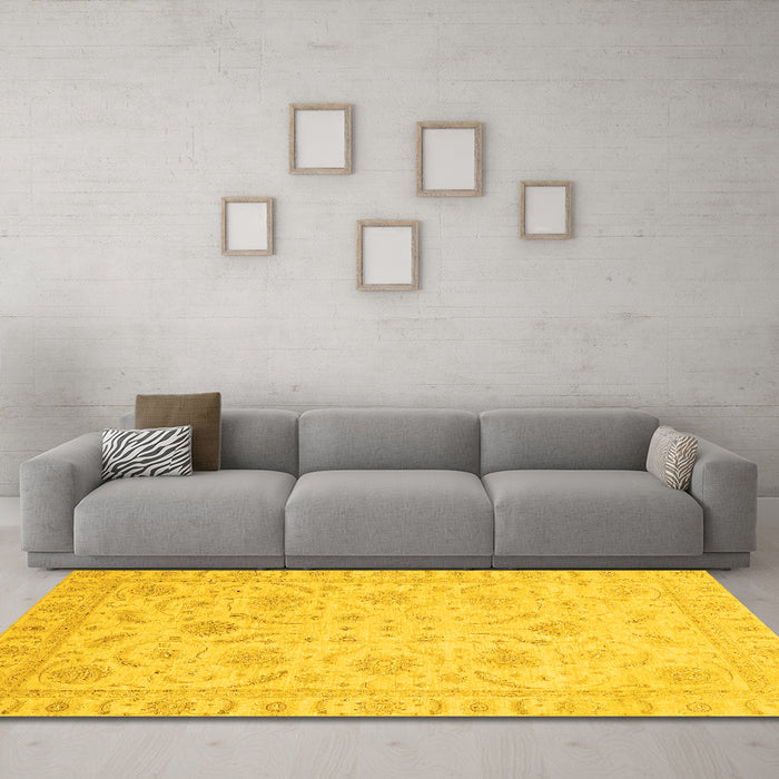 Machine Washable Oriental Yellow Traditional Rug in a Living Room, wshabs3879yw