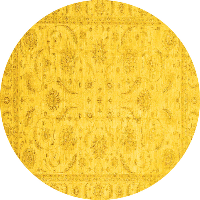 Round Machine Washable Oriental Yellow Traditional Rug, wshabs3879yw