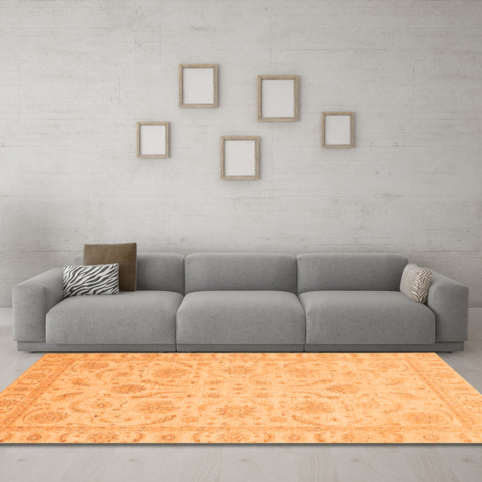 Machine Washable Oriental Orange Traditional Area Rugs in a Living Room, wshabs3879org