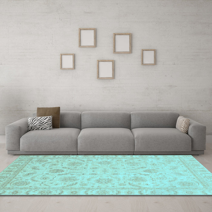 Machine Washable Oriental Light Blue Traditional Rug in a Living Room, wshabs3879lblu