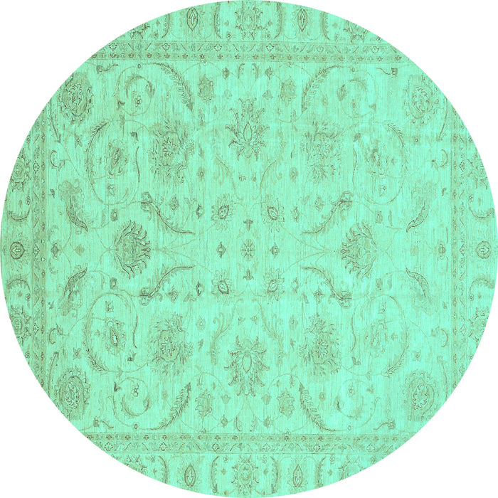 Round Machine Washable Oriental Turquoise Traditional Area Rugs, wshabs3879turq
