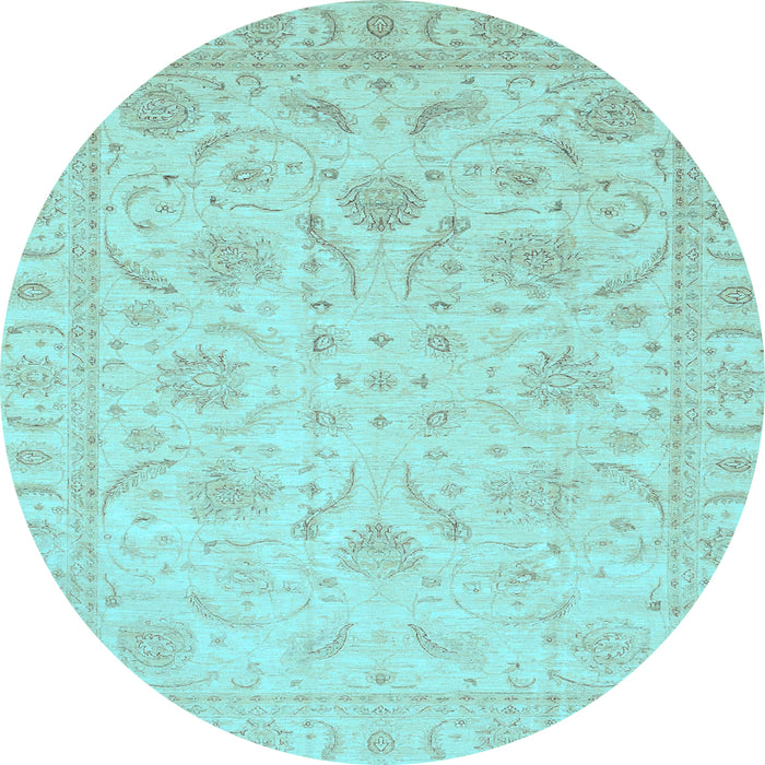 Round Machine Washable Oriental Light Blue Traditional Rug, wshabs3879lblu