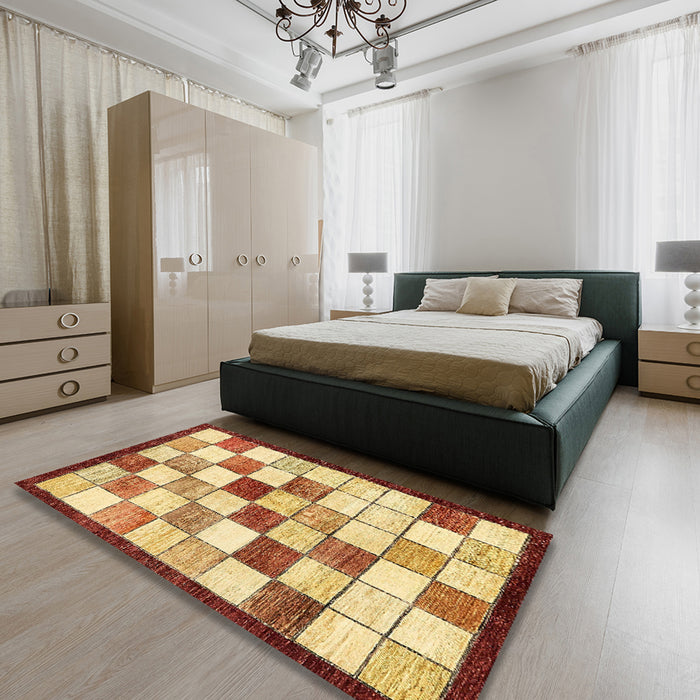Abstract Chrome Gold Yellow Modern Rug in a Bedroom, abs387