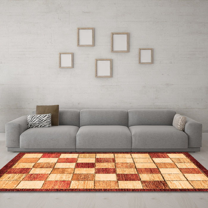 Machine Washable Abstract Orange Modern Area Rugs in a Living Room, wshabs387org