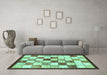 Machine Washable Abstract Turquoise Modern Area Rugs in a Living Room,, wshabs387turq