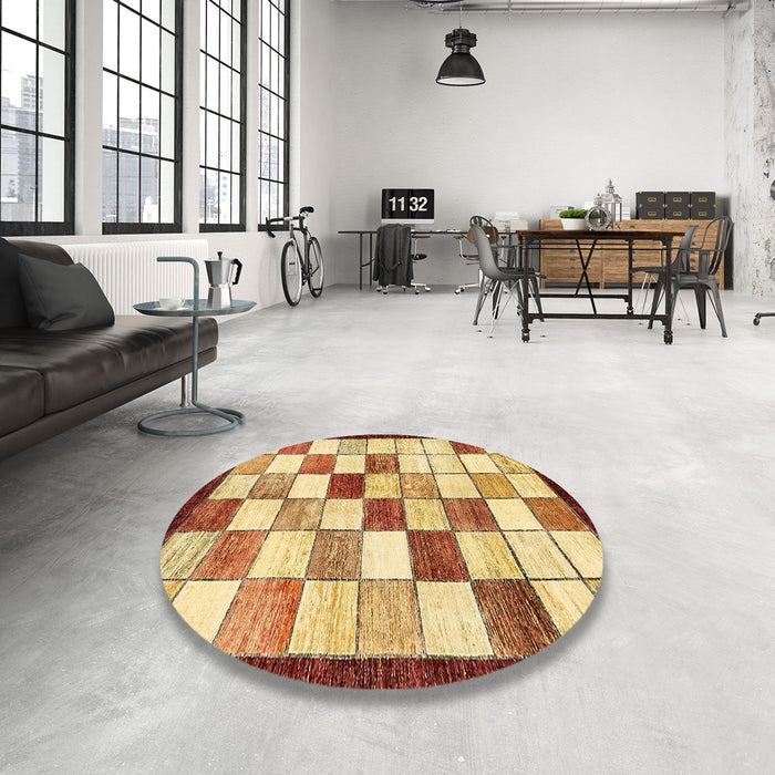Round Machine Washable Abstract Chrome Gold Yellow Rug in a Office, wshabs387