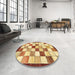 Round Machine Washable Abstract Chrome Gold Yellow Rug in a Office, wshabs387