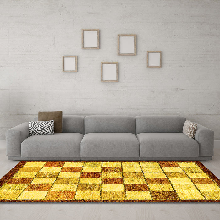 Machine Washable Abstract Yellow Modern Rug in a Living Room, wshabs387yw