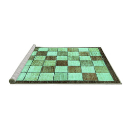 Sideview of Machine Washable Abstract Turquoise Modern Area Rugs, wshabs387turq