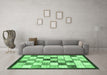 Machine Washable Abstract Emerald Green Modern Area Rugs in a Living Room,, wshabs387emgrn