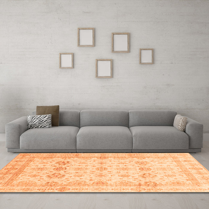 Machine Washable Oriental Orange Traditional Area Rugs in a Living Room, wshabs3880org