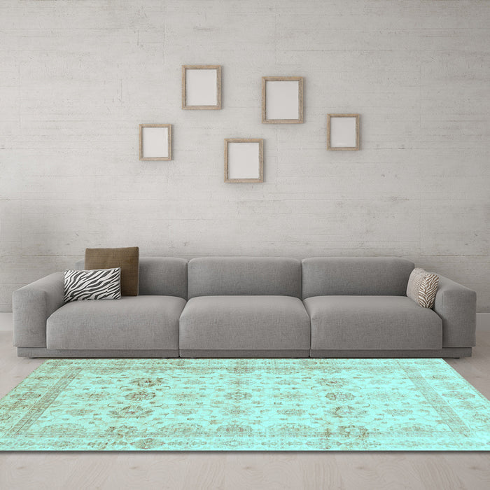 Machine Washable Oriental Light Blue Traditional Rug in a Living Room, wshabs3880lblu