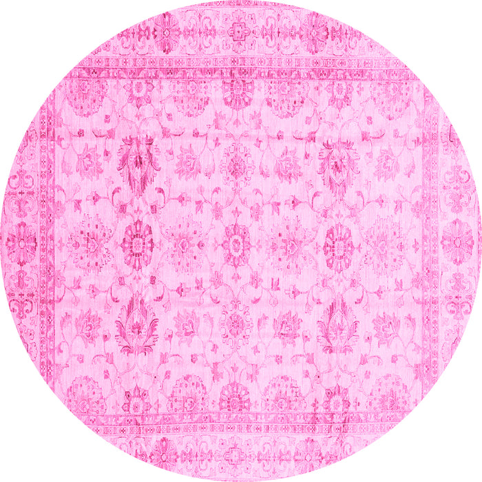 Round Machine Washable Oriental Pink Traditional Rug, wshabs3880pnk
