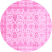 Round Machine Washable Oriental Pink Traditional Rug, wshabs3880pnk