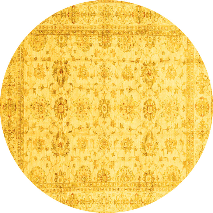 Round Machine Washable Oriental Yellow Traditional Rug, wshabs3880yw