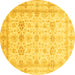 Round Machine Washable Oriental Yellow Traditional Rug, wshabs3880yw