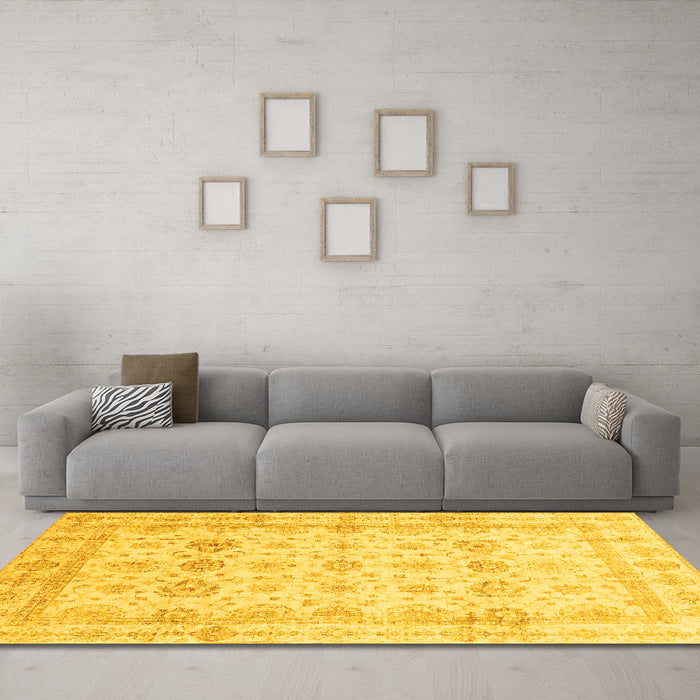 Machine Washable Oriental Yellow Traditional Rug in a Living Room, wshabs3880yw