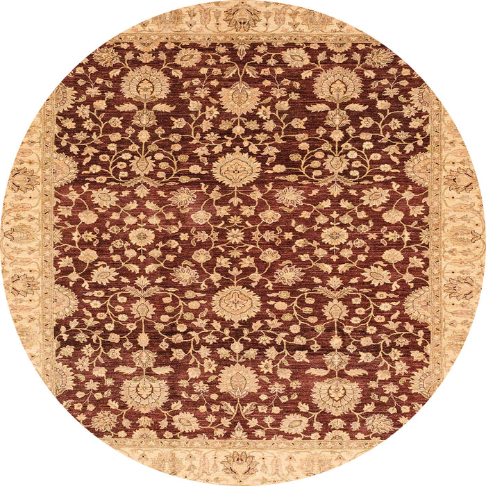 Round Abstract Yellow Orange Oriental Rug, abs3881