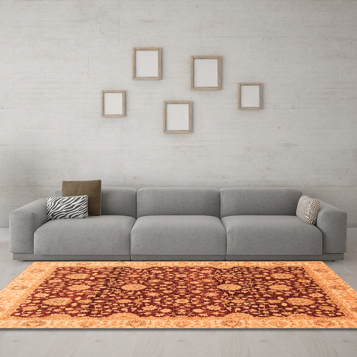 Machine Washable Oriental Orange Traditional Area Rugs in a Living Room, wshabs3881org