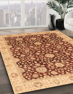 Abstract Yellow Orange Oriental Rug in Family Room, abs3881