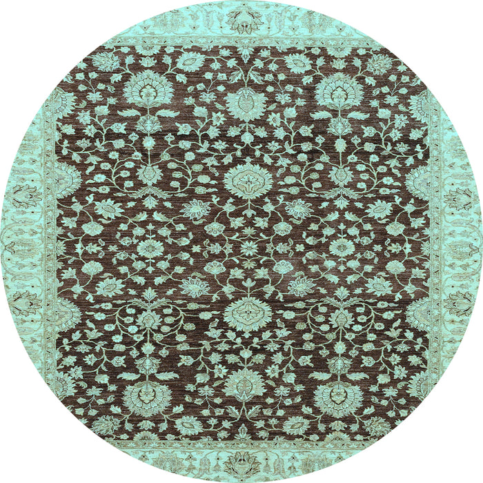 Round Oriental Light Blue Traditional Rug, abs3881lblu