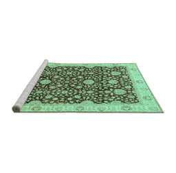 Sideview of Machine Washable Oriental Turquoise Traditional Area Rugs, wshabs3881turq