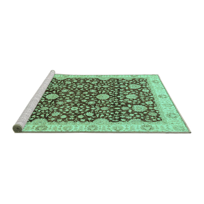 Sideview of Machine Washable Oriental Turquoise Traditional Area Rugs, wshabs3881turq