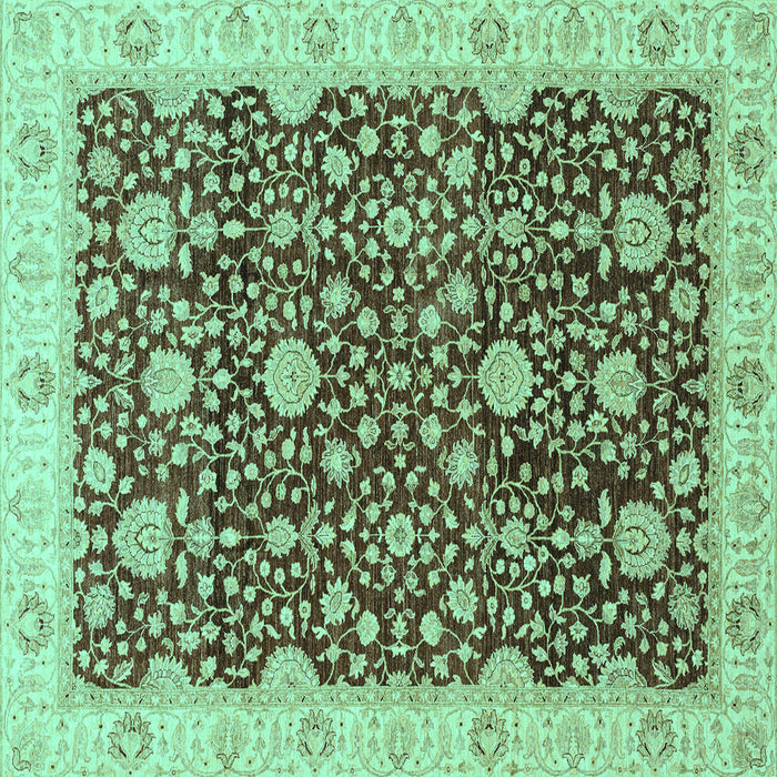 Square Machine Washable Oriental Turquoise Traditional Area Rugs, wshabs3881turq