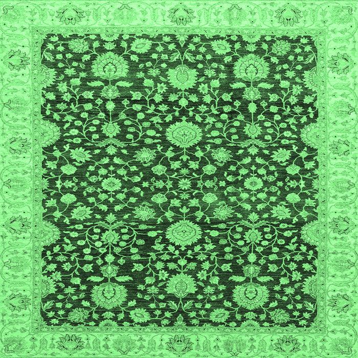 Square Machine Washable Oriental Emerald Green Traditional Area Rugs, wshabs3881emgrn
