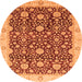 Round Machine Washable Oriental Orange Traditional Area Rugs, wshabs3881org