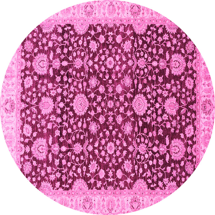 Round Machine Washable Oriental Pink Traditional Rug, wshabs3881pnk