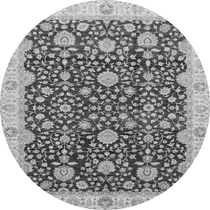 Round Machine Washable Oriental Gray Traditional Rug, wshabs3881gry