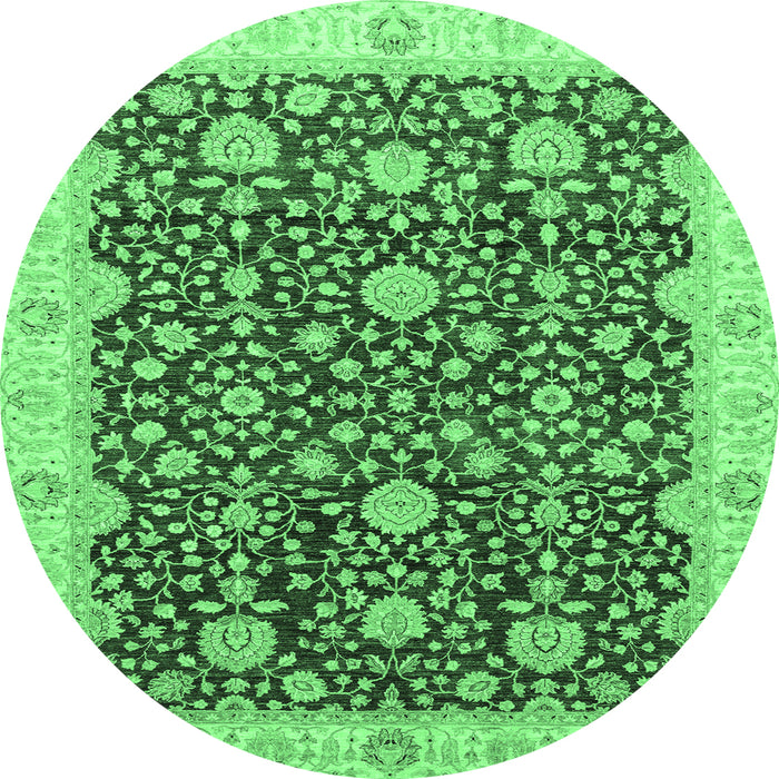Round Machine Washable Oriental Emerald Green Traditional Area Rugs, wshabs3881emgrn