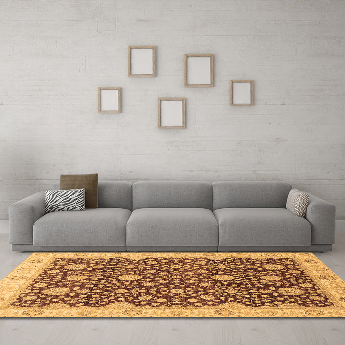 Machine Washable Oriental Brown Traditional Rug in a Living Room,, wshabs3881brn