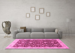 Machine Washable Oriental Pink Traditional Rug in a Living Room, wshabs3881pnk