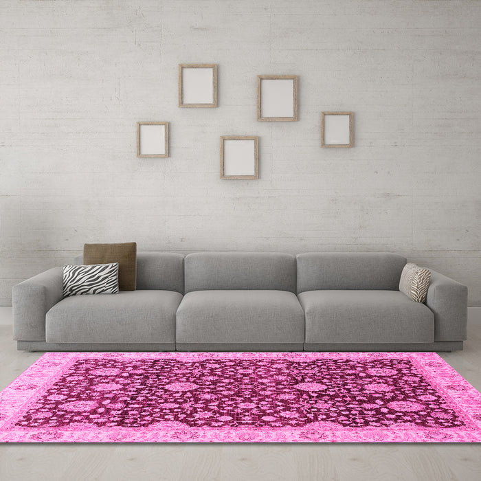 Machine Washable Oriental Pink Traditional Rug in a Living Room, wshabs3881pnk