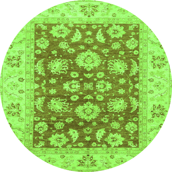 Round Machine Washable Oriental Green Traditional Area Rugs, wshabs3882grn