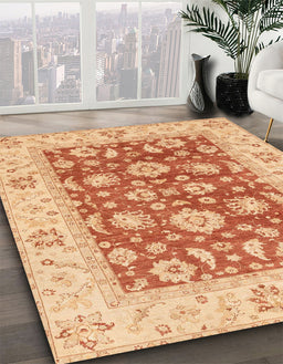 Abstract Bright Orange Oriental Rug in Family Room, abs3882