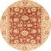 Round Abstract Bright Orange Oriental Rug, abs3882