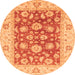 Round Machine Washable Oriental Orange Traditional Area Rugs, wshabs3882org