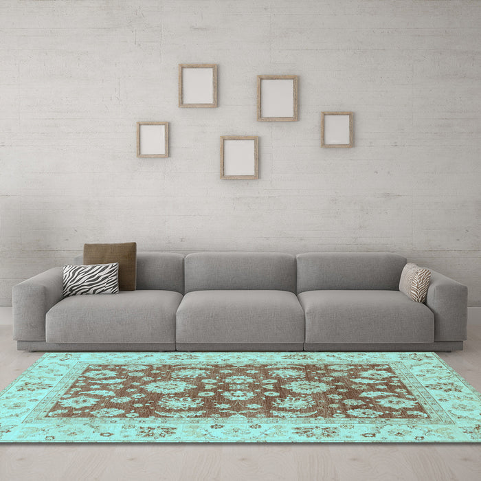 Machine Washable Oriental Light Blue Traditional Rug in a Living Room, wshabs3882lblu