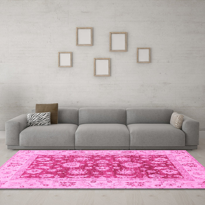 Machine Washable Oriental Pink Traditional Rug in a Living Room, wshabs3882pnk