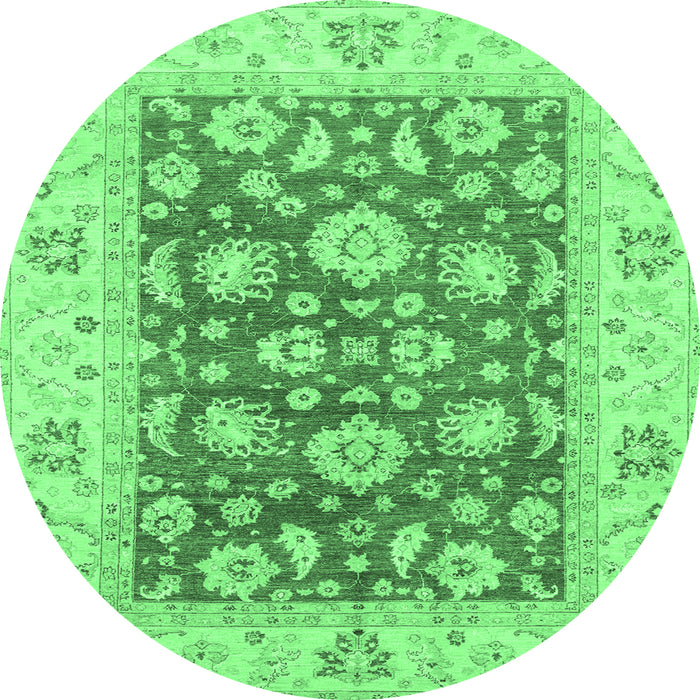 Round Machine Washable Oriental Emerald Green Traditional Area Rugs, wshabs3882emgrn
