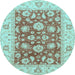 Round Oriental Light Blue Traditional Rug, abs3882lblu