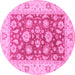 Round Machine Washable Oriental Pink Traditional Rug, wshabs3882pnk